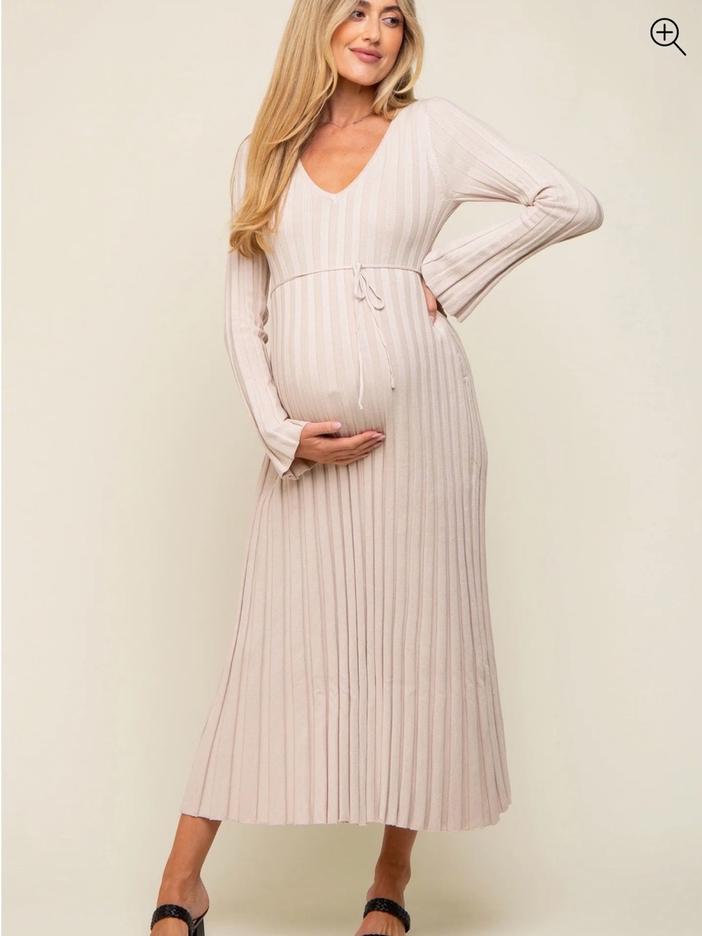 Taupe Ribbed Maternity Knit Maxi Dress